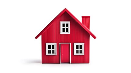 A bright red house model with white windows and a door, symbolizing home and comfort.