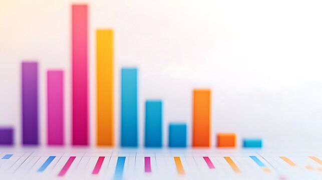 A colorful bar graph representing data visualization with varying heights and vibrant colors against a light background.