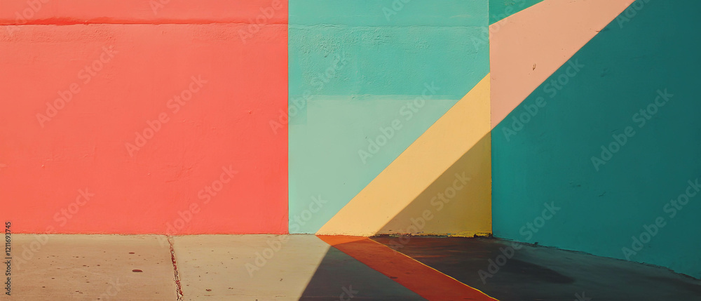 Poster Color blocks create a vibrant display with contrasting hues and sharp edges