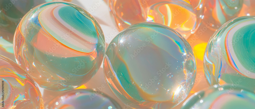 Poster colors and swirls of glass marbles create an artistic display of texture and light
