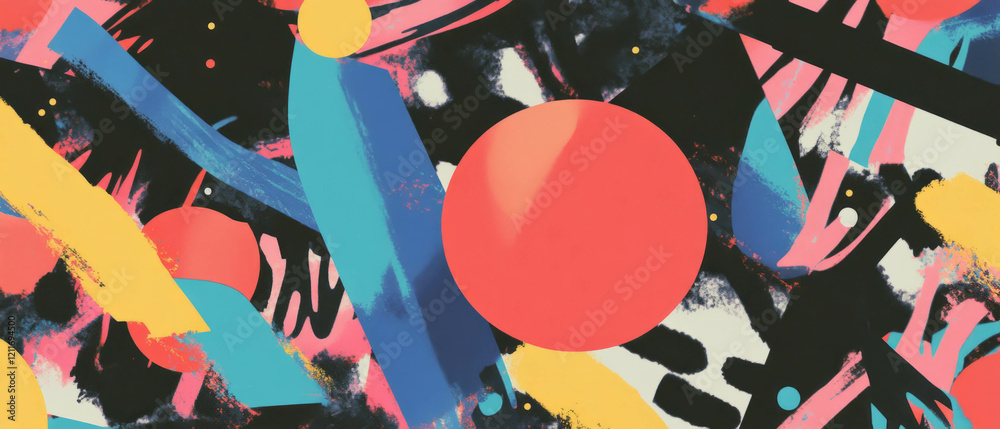 Poster Bright and playful confetti patterns create a lively abstract design with scattered shapes