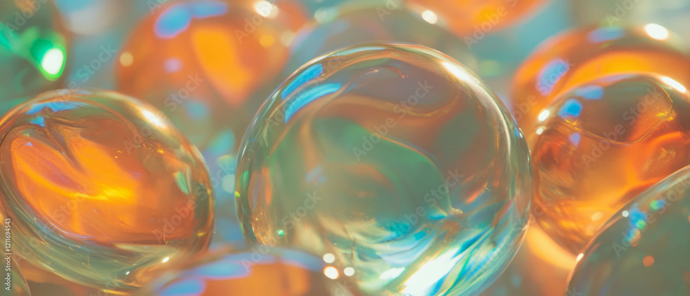 Poster swirling patterns of colored glass marbles on a smooth surface