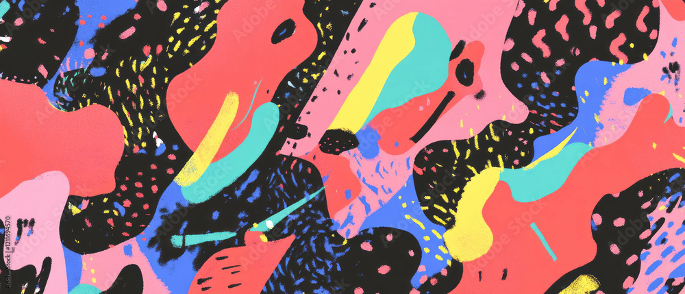 Poster Vibrant confetti patterns displaying scattered shapes and bright colors in a playful arrangement