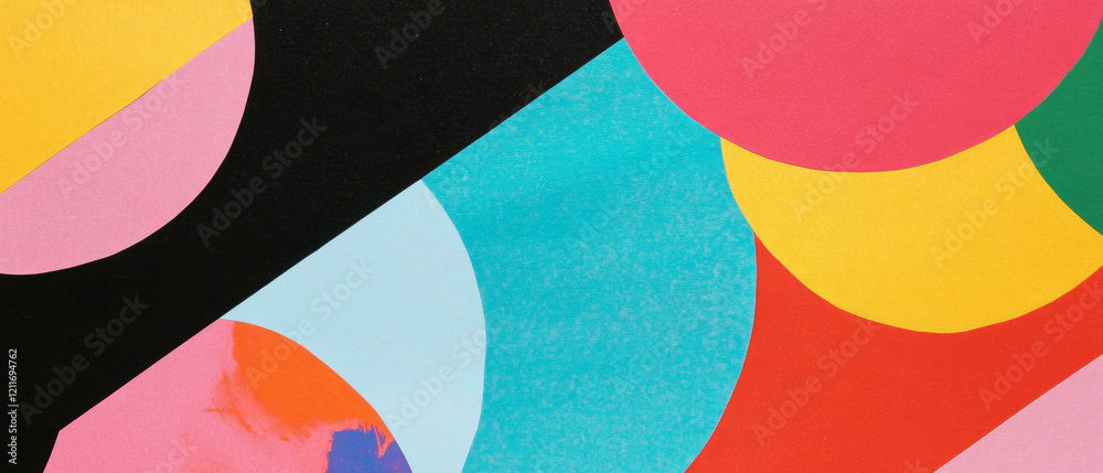 Poster bright and colorful construction paper cutouts create a playful abstract design