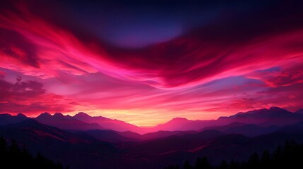Obraz premium Breathtaking Sunrise Over Mountains with Vibrant Colorful Clouds