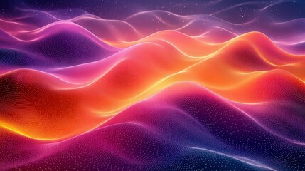 Obraz premium Digital Fluid Waves with Vivid Purple and Orange Lighting Effects.