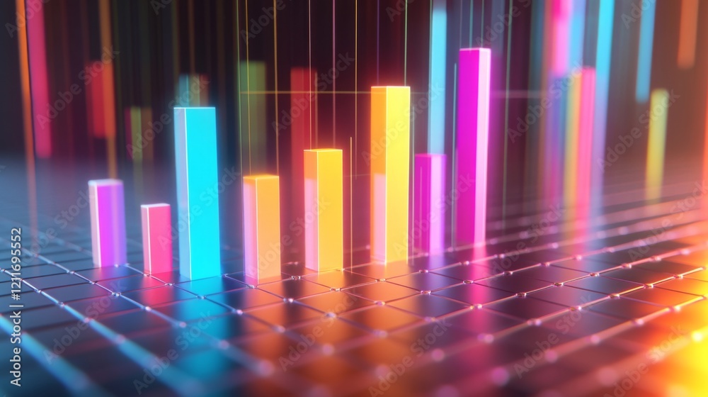 Leinwandbilder a colorful d bar graph rising on a grid background, with glowing bars representing data growth, and 