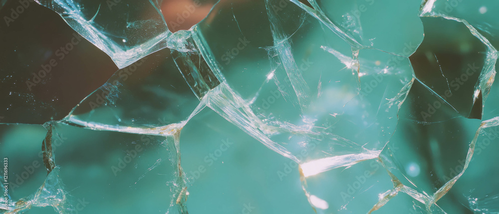 Poster Cracked glass texture showcasing sharp edges and intricate fragmented patterns