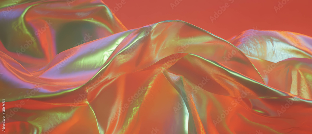 Poster textured surface of crinkled ribbons creates vibrant visual depth and interest