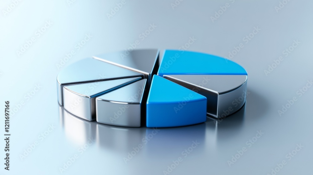 Aufkleber a corporate d pie chart with glossy silver and blue segments, with one slice slightly pulled out to 