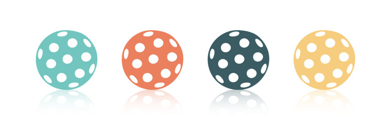 Set of pickleball balls isolated on white background. Concept of sport, activities, hobbies, leisure, healthy lifestyle. Vector hand drawn cliparts. 
