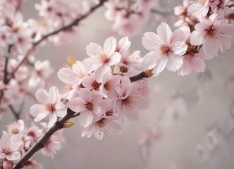 Naklejka premium Delicate cherry blossom design in soft pastel colors, seamless, watercolor, pink, blooming, floral