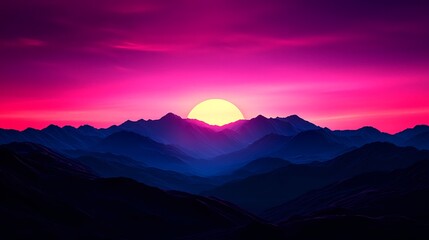 Obraz premium Vibrant Sunset Over Misty Mountains in Purple and Pink Hues