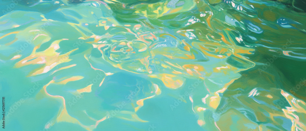 Poster crystal-clear turquoise water reflecting light with gentle ripples in a tranquil setting