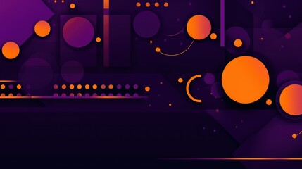 Abstract geometric design featuring circles and shapes in purple and orange hues.