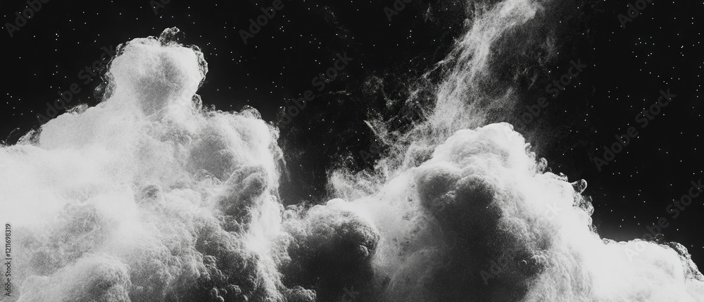 Poster exploring the texture and gravitational effects of dark matter clouds in the universe