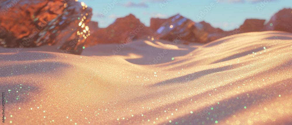 Aufkleber textured desert sand dunes showcasing wind-blown patterns and golden sparkles