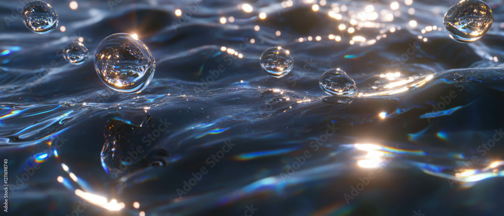 Aufkleber dew drops sparkle on a smooth surface reflecting light in a tranquil setting