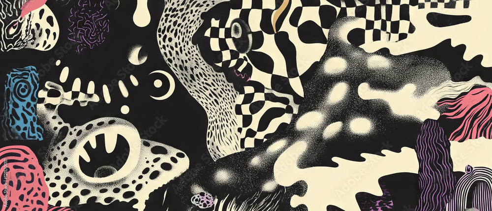 Poster Intricate doodle art featuring diverse patterns and unique shapes in a vibrant composition