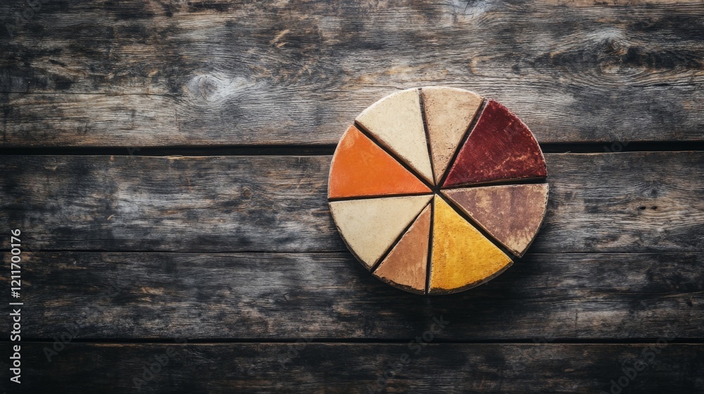 Poster a creative pie chart with textured segments showing sales data, each slice representing a different 