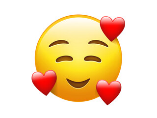 Isolated yellow smiley red cheek face icon with sweet heart.