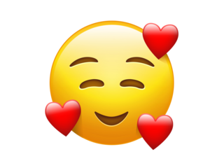 Isolated yellow smiley red cheek face icon with sweet heart.