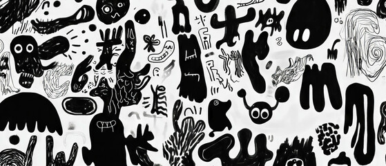 Intricate Doodle Art Featuring Unique Patterns and Textures in Black and White