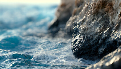 Close-Up of Rugged Rocks and Turbulent Water in Coastal Setting

