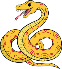 Isolated Snake Character Element in Red and Yellow Color.