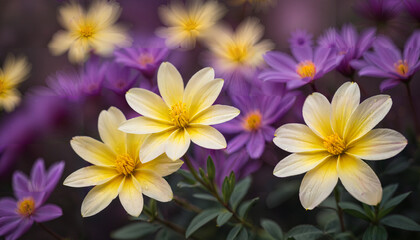 "Blooming Harmony: Yellow and Purple Flowers"