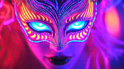 Fototapeta premium Carnival celebration concept. A vibrant mask design with glowing patterns, representing celebration and mystery.