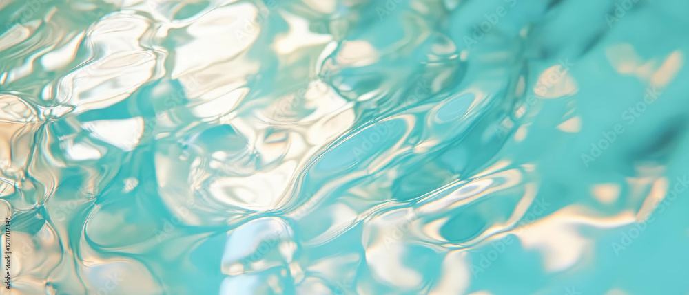 Poster intricate patterns of etched glass reflecting smooth teal water textures