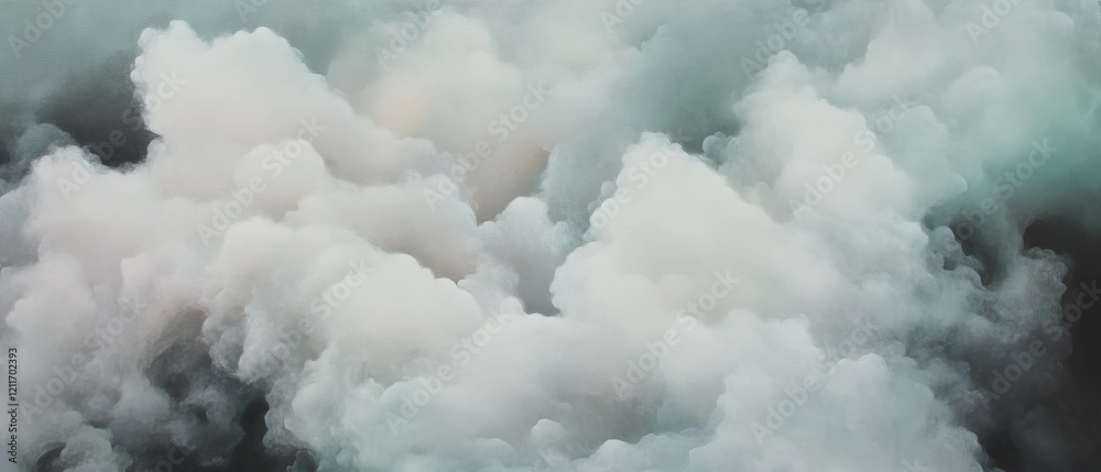Poster Soft fog envelops a serene landscape, creating an ethereal atmosphere at dawn