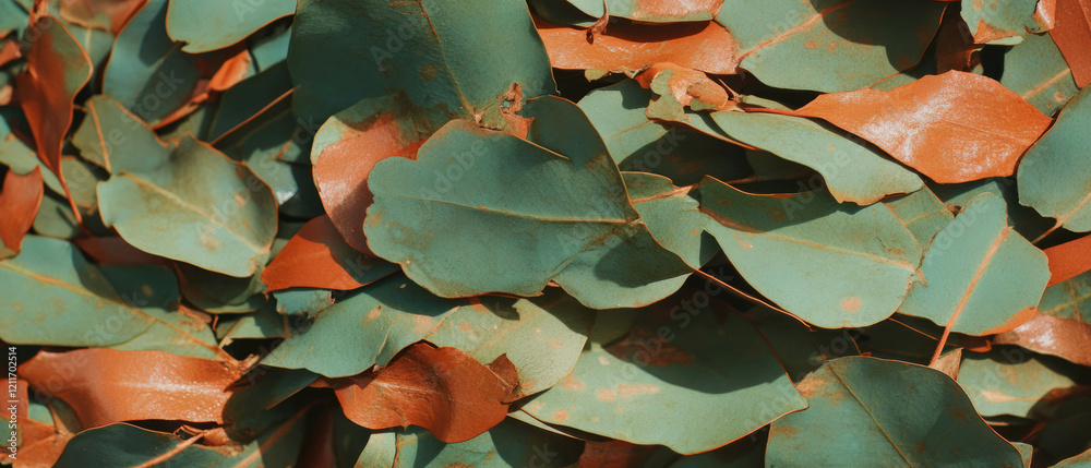 Poster exploring the intricate textures and colors of eucalyptus bark and leaves in nature