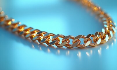 Obraz premium Shiny gold chain, blue background.