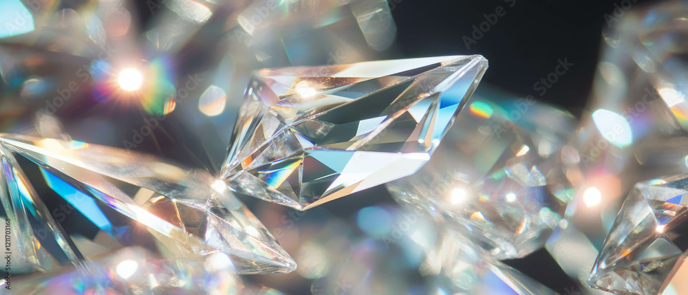 Poster sparkling reflections of faceted glass with precise cuts create dazzling light play