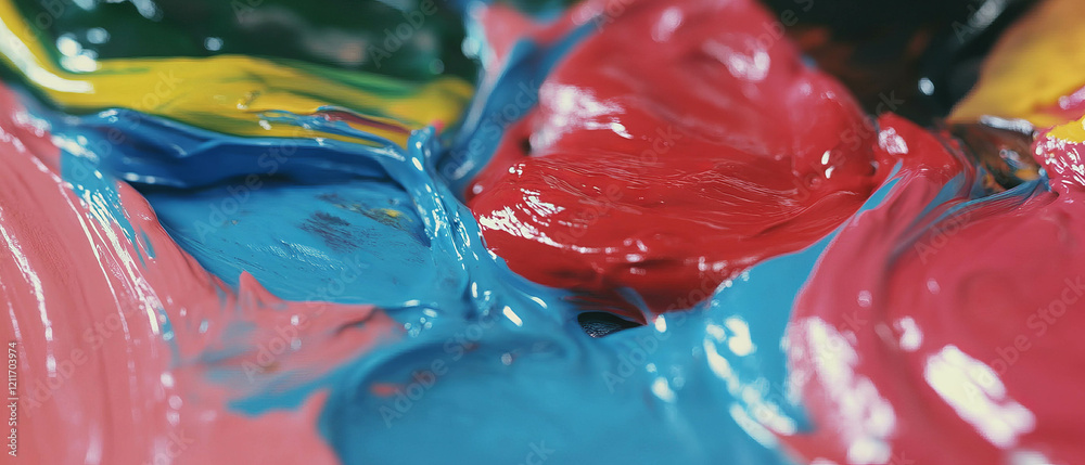 Poster vibrant blending of finger paint with rich textures and colors displayed on canvas