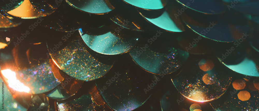 Poster captivating texture of overlapping fish scales with a shimmering metallic sheen