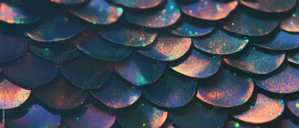 Fototapete Intricate fish scale texture displaying metallic sheen and vibrant overlapping patterns