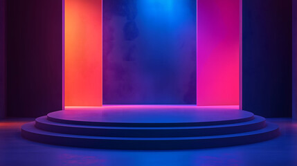 Abstract Illuminated Stage with Colorful Neon Light Effects