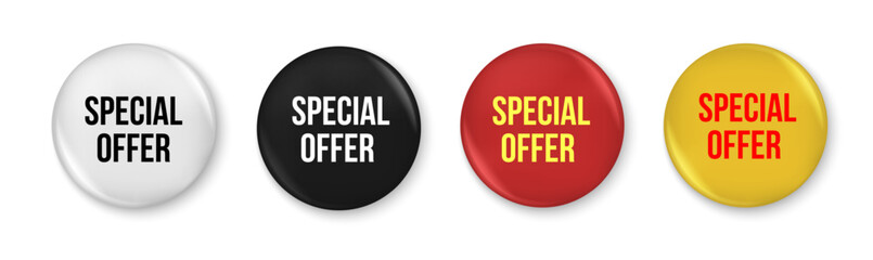 Special Offer Badge Set in Red, Yellow, Black, and White for Promotions, Discounts, and Marketing Campaigns Vector Illustration