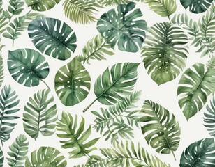 Collection of hand-painted tropical watercolor leaf elements, plant, tropical, leaf