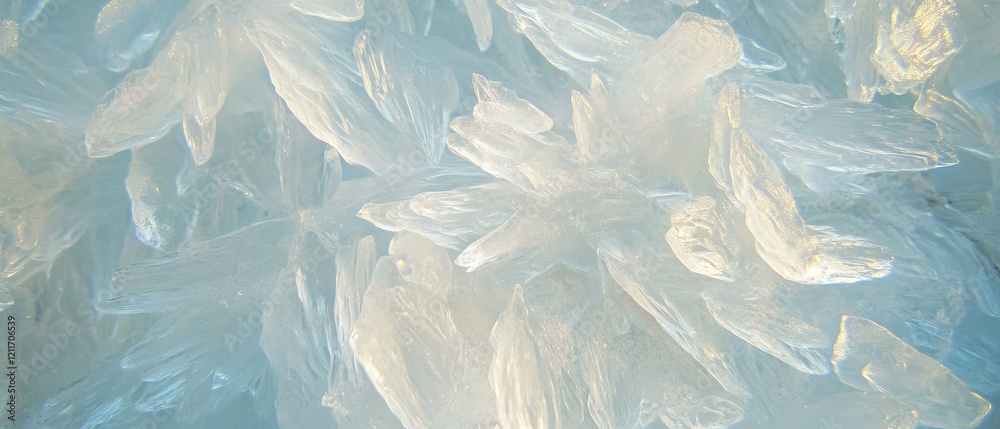 Poster Frost patterns create delicate crystals on a shimmering icy surface in winter mornings