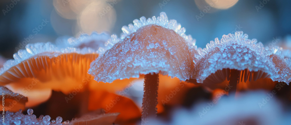 Poster frost-covered leaves and delicate icy crystals create intricate patterns on nature's canvas