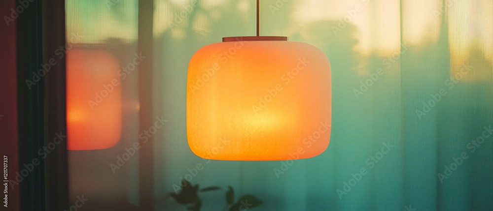 Poster frosted glass lamps create a soft glow in a modern interior setting