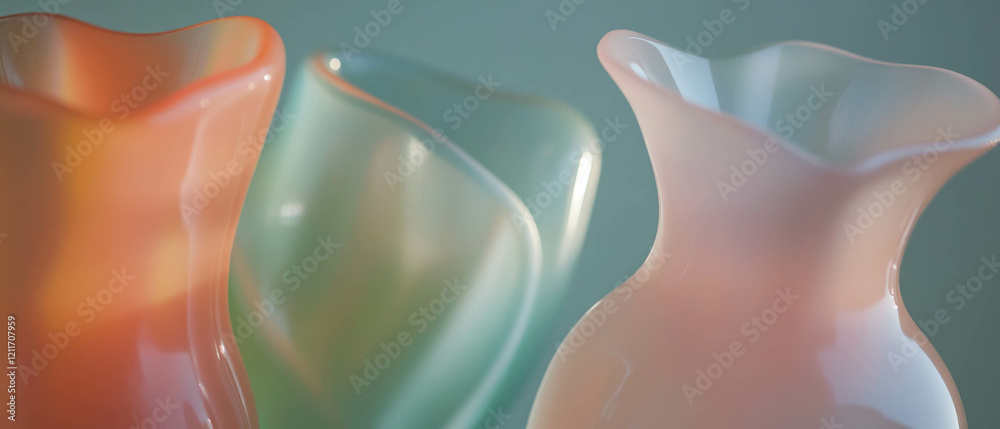 Poster frosted glass vases showcase smooth curves and subtle colors in harmonious arrangement