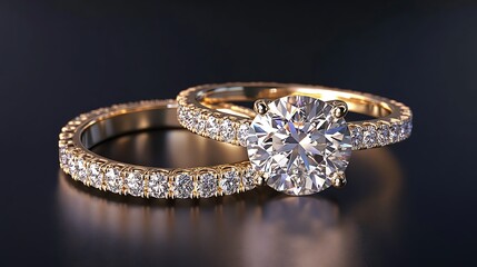 Luxury Diamond Engagement Ring Set: Sparkling Gold Bands and Brilliant Center Stone