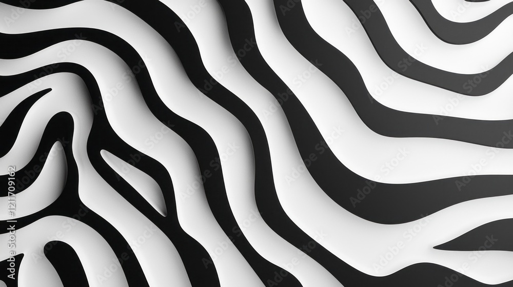 Poster Delicate waves of monochrome tones create a mesmerizing zebra print pattern, blending artistry and natural elegance in a striking visual display that captivates the eye