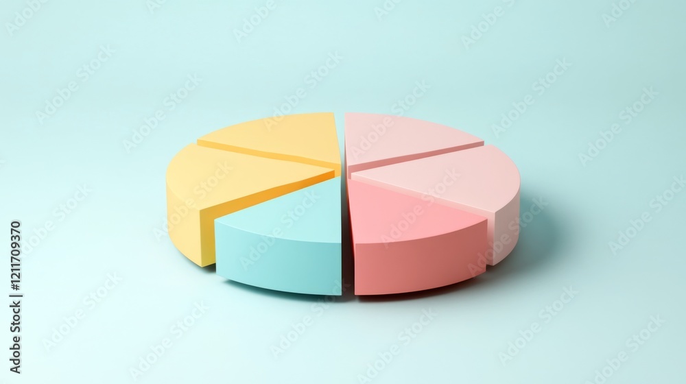 Poster a minimalistic pie chart with pastel-colored slices representing different budget categories, displa