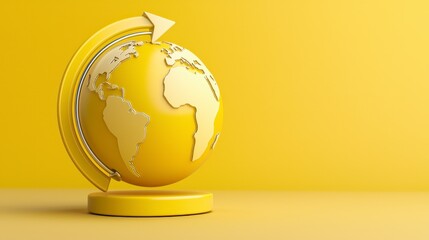 Abstract Yellow Globe with Rotating Arrow: Global Connectivity Concept